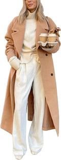 Womens Long Wool Coats Fall Winter Big Notch Lapel Oversized Peacoat Overcoat