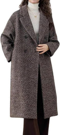 Women's Winter Herringbone Stripe Long Wool Coat Double Breasted Dressy Casual Trench Coat Overcoat