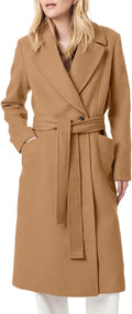 Women's Notch Lapel Collar Pea Coat Long Sleeve Casual Fall Winter Long Overcoat with Belt