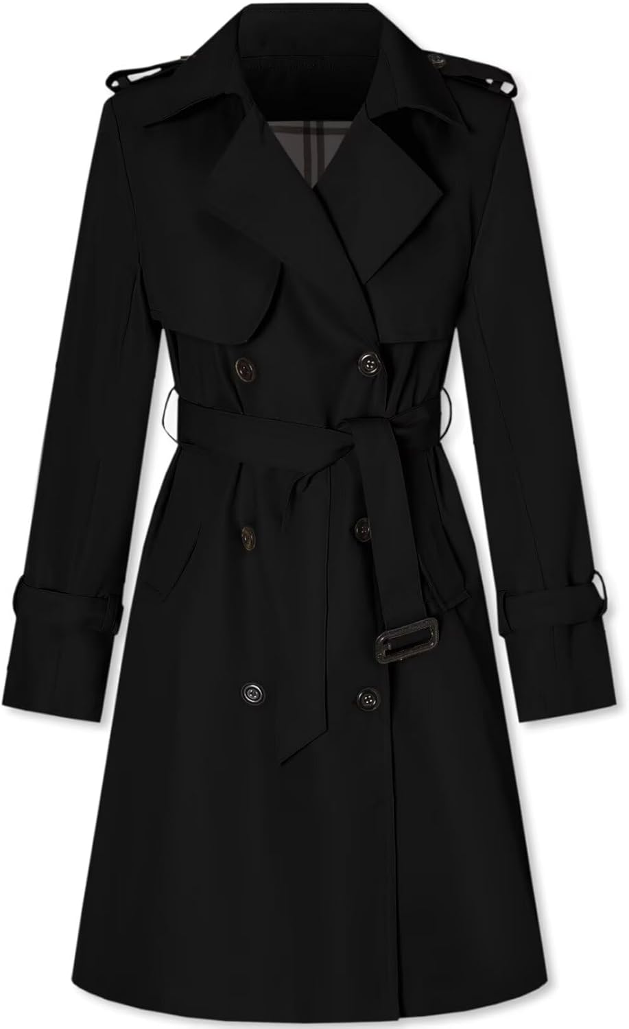 Women Long Double-Breasted Trench Coat with Belt