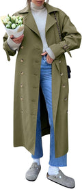 Women Long Trench Coat Oversized Double Breasted Windproof Classic Lapel Casual Fall Overcoat