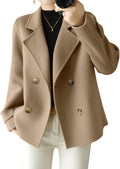 Womens Fall Winter Casual Business Wool Blend Coat Loose Double Breasted Dressy Blazer Pea Coat