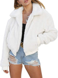 Women's Short Faux Fur Coat Casual Shaggy Jacket with Pockets Warm Winter Zip-Up Fluffy Outwear