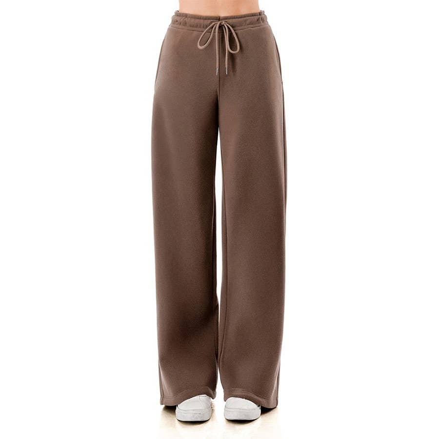 Fleece Wide Leg Pull On Pants with Side Pockets