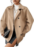Women's Trench Coat Long Sleeve Double Breasted Lapel Casual Jackets Winter Outerwear