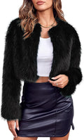 Women's Fashion Cropped Faux Fur Jacket Long Sleeve Open Front Cardigan Casual Fluffy Parka Shaggy Short Coat