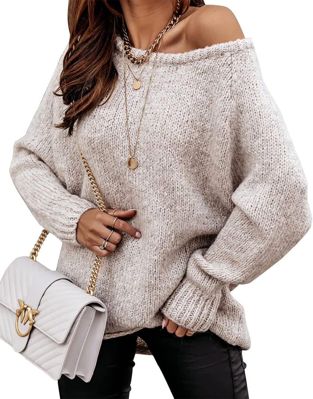Women Casual Long Sleeve Fall Sweaters Crew Neck Solid Color Soft Ribbed Knit Oversized Pullover Loose Fit Jumper