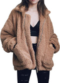 Women's Coat Casual Lapel Fleece Fuzzy Faux Shearling Zipper Coats Warm Winter Oversized Outwear Jackets