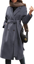 Women's Winter Double Breasted Wool Coat Long Sleeve Notched Collar Trench Long Oversized Button Down Overcoats