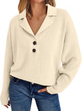 Women V Neck Pullover Sweaters Casual Cable Knit Chunky Warm Cute Tops with Collar Polo