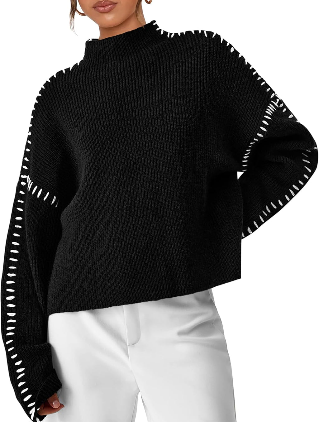 women Chunky Knit Winter Sweaters Casual Long Sleeve Mock Neck Oversized Loose Pullover Sweater Tops