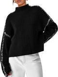 women Chunky Knit Winter Sweaters Casual Long Sleeve Mock Neck Oversized Loose Pullover Sweater Tops