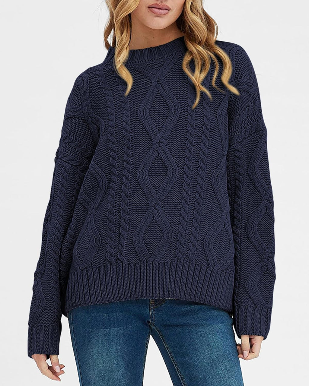 Casual Women Long Sleeve Sweater 2025 Fall Ribbed Knit Pullover Loose Crewneck Cable Sweater Jumper Tops