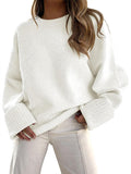 women Oversized Crewneck Long Sleeve Fuzzy Knit Casual Chunky Warm 2025 Fall Pullover Sweaters Top Trendy Outfits