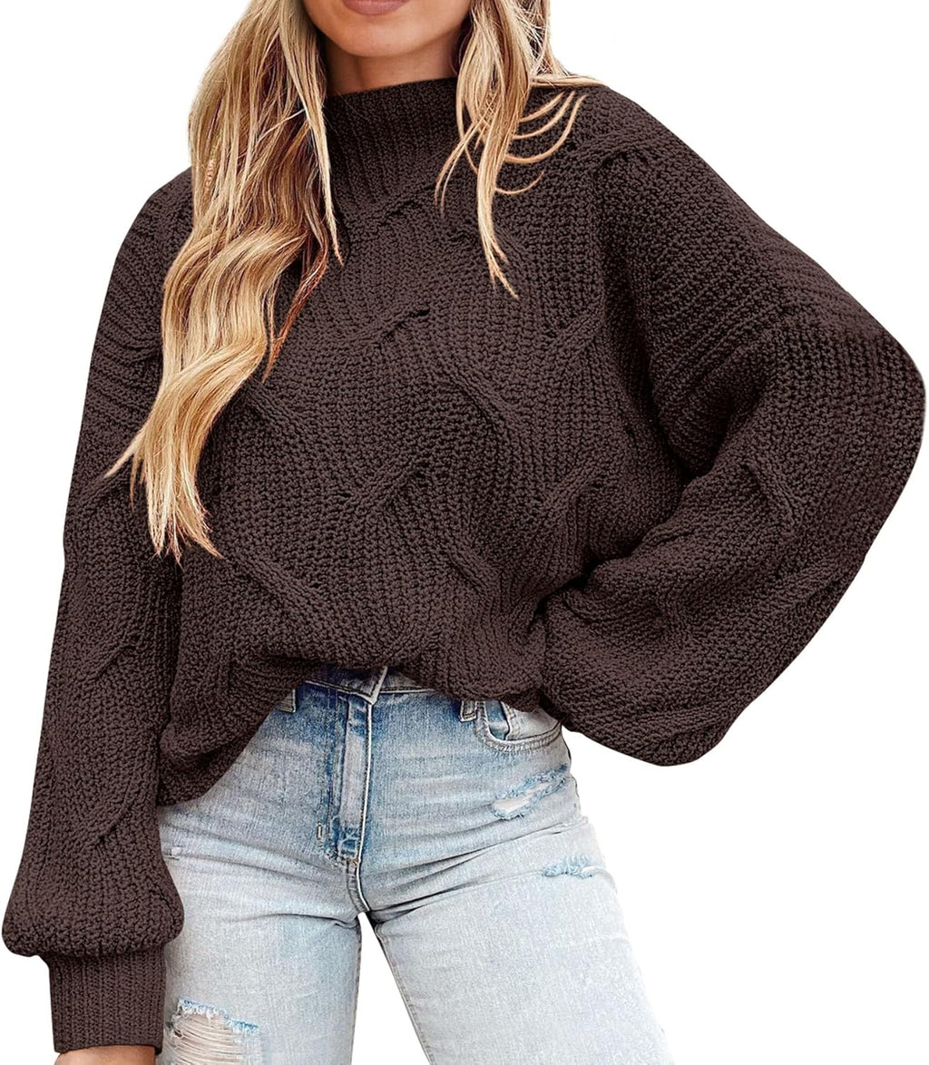 women Fall Oversized Pullover Sweaters Casual Crewneck Long Sleeve Chunky Cable Knit Blouse Top