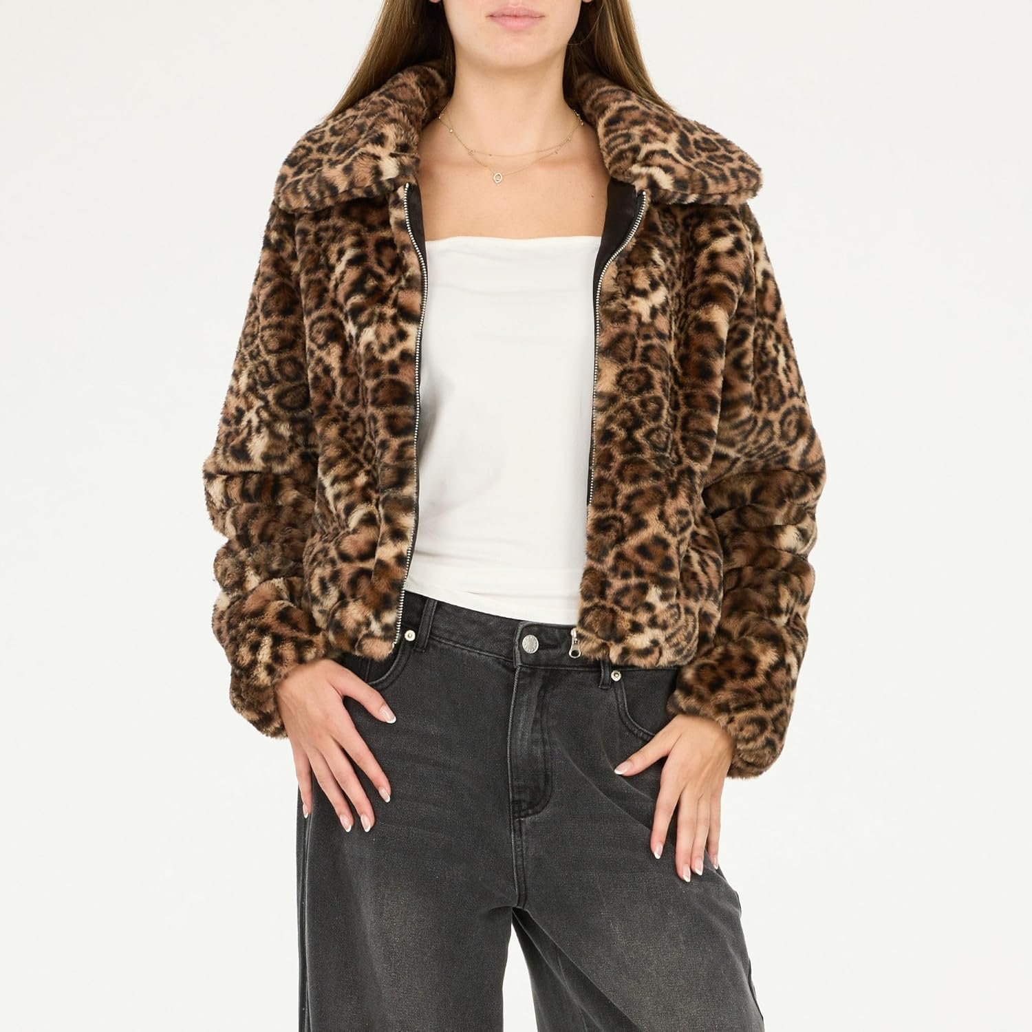 womens Faux Fur Zip Up Jacket