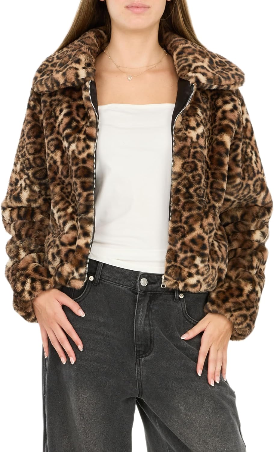womens Faux Fur Zip Up Jacket