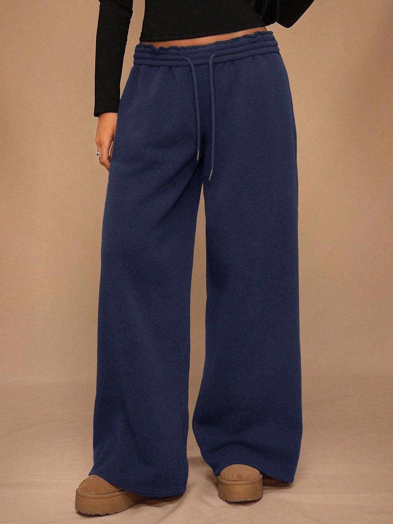 Autumn/Winter Fleece-Lined Wide-Leg Sports Pants