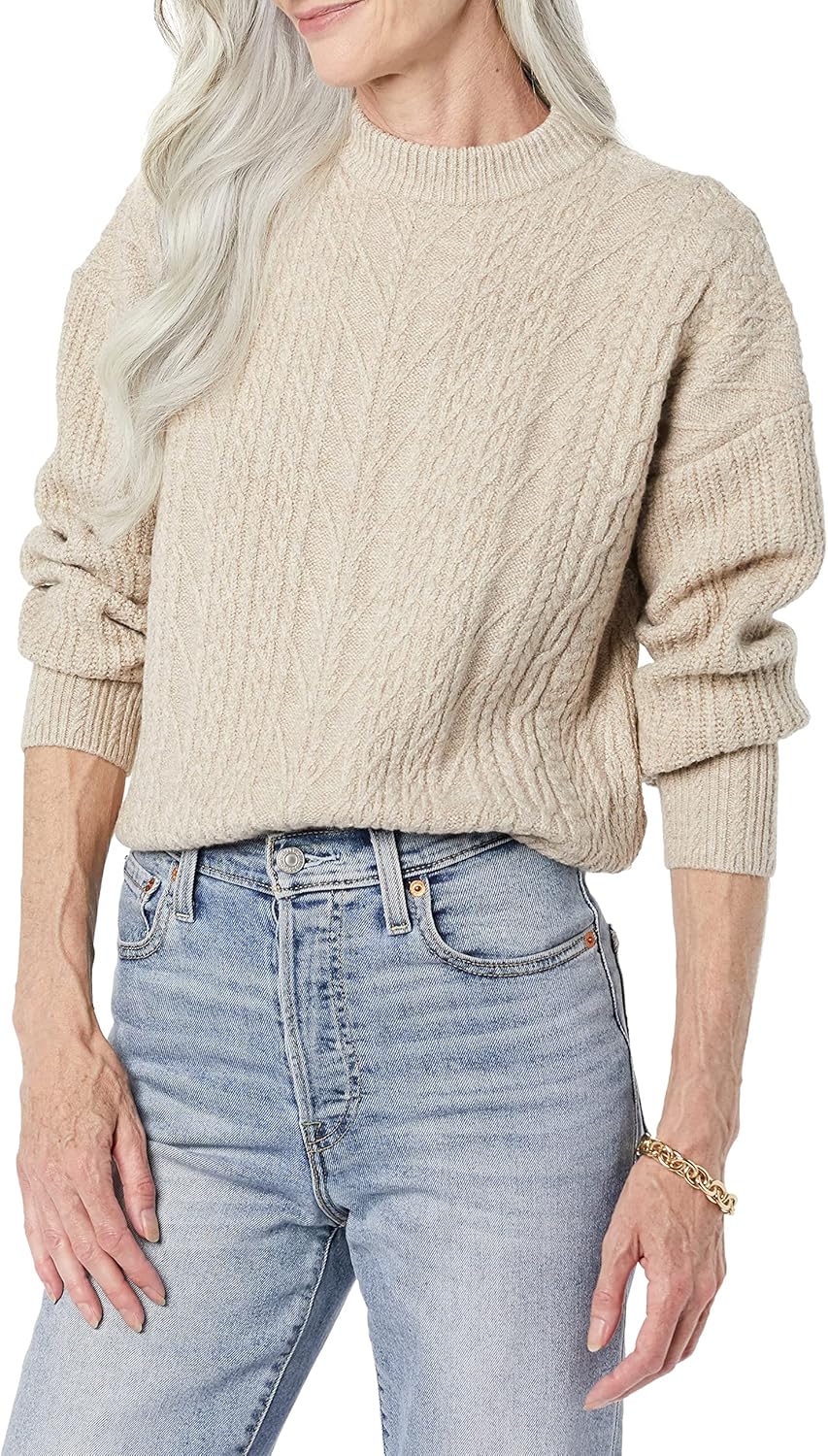 women Cable Knit Sweater, Soft-Touch Modern Crewneck, Plus Size Available