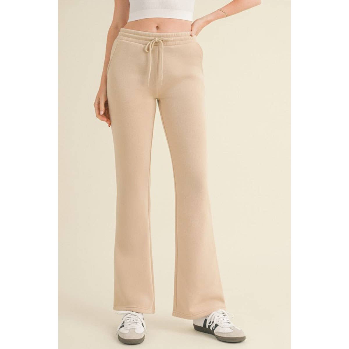 Fleece Bootcut Pants Side Pockets and Drawstring