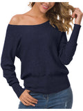 Womens Off Shoulder Sweater Pullover Sweater For Women Knit Jumper,Navy Blue