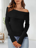 Womens Off The Shoulder Sweaters Casual Long Sleeve Ribbed Knit Slim Fit Y2K Going Out Pullover Tops