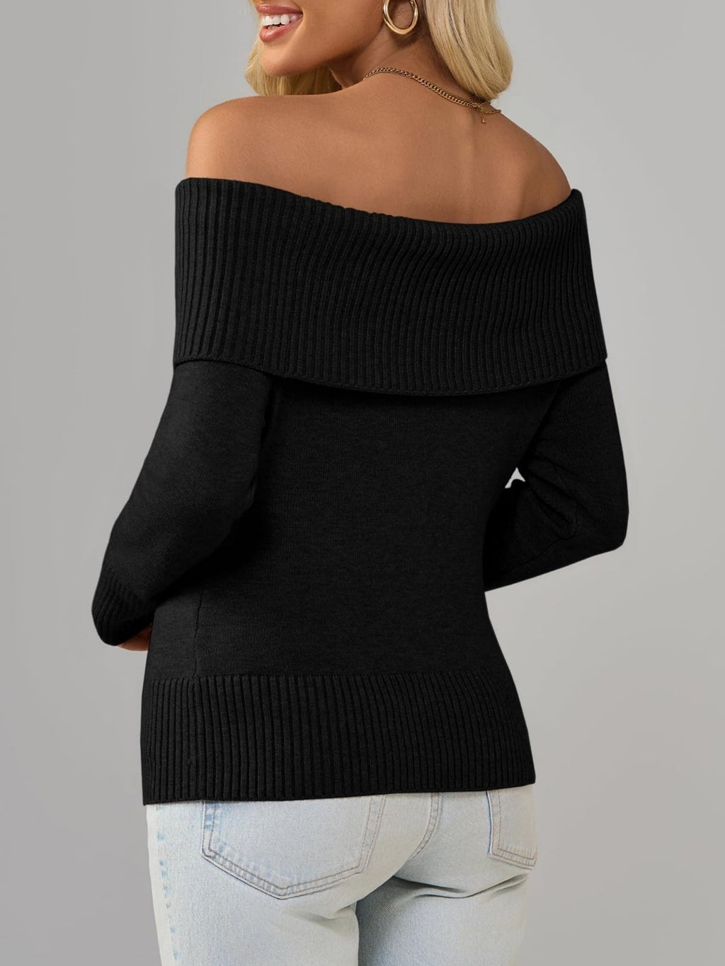 Womens Off The Shoulder Sweaters Casual Long Sleeve Ribbed Knit Slim Fit Y2K Going Out Pullover Tops
