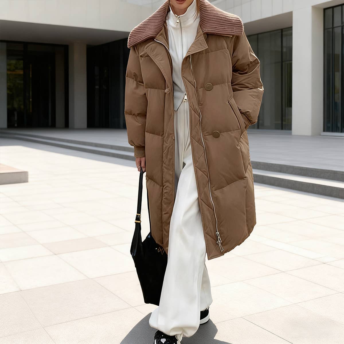 Long Knee-Length Cotton-Padded Loose Jacket
