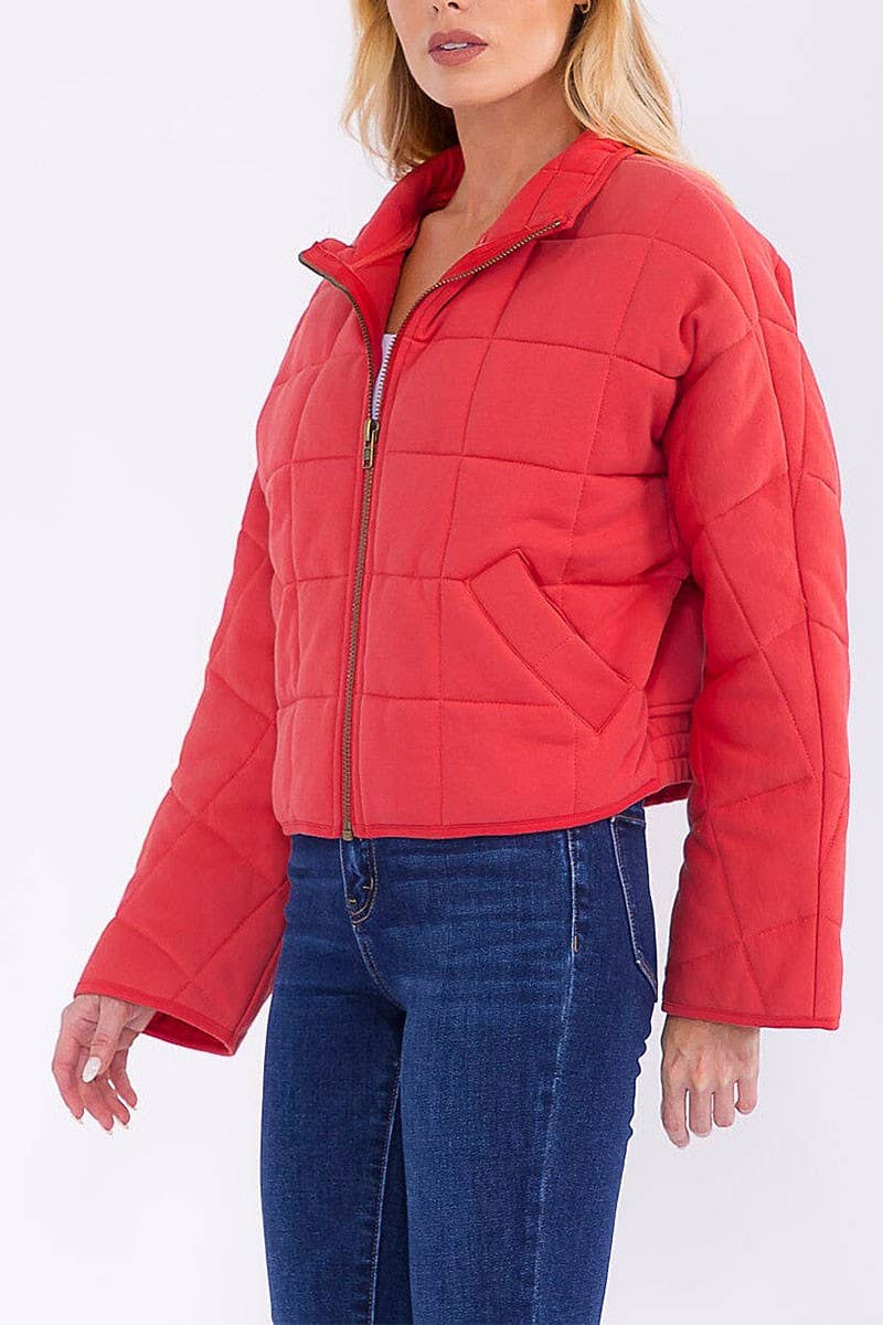 Zipper Closure Front Pockets Puffer Jacket